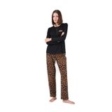 Pjs Kadın Pijama Takımı, Siyah, Leopar Desen, 38 Beden