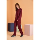 Pjs Kadın Pijama Takımı,%100 Pamuk, Bordo, 44 Beden