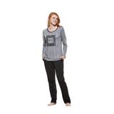 PJS Kadın Uzun Kol Yuvarlak Yaka Pijama Takımı Gri (Gri, 38)