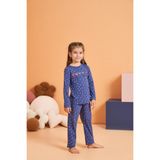 Pjs Kız Çocuk Pijama Takımı, Mavi, Kalp Desenli, 5-6 Yaş