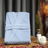 Plain Şal Yaka Büyük Beden Tek Banyo Bornozu Mavi