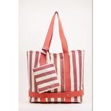Plaj Çantası Çizgili Keten Büyük Boy Omuz Çantası 50X40 Cm Çıkarılabilir Cüzdanlı