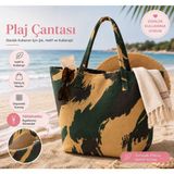 Plaj Çantası - Fermuarlı - Geniş Kullanışlı - Lüks Plaj Çantası - Yeşil - Camel