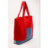 Plaj & Günlük Omuz Çantası Kırmızı Denim Detaylı Astarlı 51X44 Cm