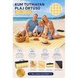 Plaj Havlusu, Piknik Örtüsü, Plaj Matı, Çantalı Plaj Hasırı,Kamp Battaniyesi, Kamp Matı, Katlanabilir, Hafif, Su Geçirmez, Piknik Matı Kum Geçirmez (Beyaz-Sarı Kare)