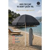 Plaj Keyfi Antrasit Plaj Şemsiyesi 200 Çap/10 Çelik Tel + Kazık + Kılıf