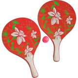 Plaj Tenis Raket Seti ( 2 Raket 1 Top) Kırmızı Beyaz - Kırmızı - Beyaz - standart