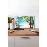 Plaja Açılan Pencere Cam Kesme Tahtası , Silikon Ayaklı, Kırılmaya Dayanıklı, Sunum Kesim Tablası - 23 x 35 cm