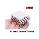 Plaka Mıknatısı, Köşeli Neodyum Mıknatıs, 40x20x5 Mm, Süper Güçlü Magnet - 2 Adet