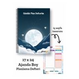 Plango Ay ve Bulutlar Spiralli Günlük Planlama Defteri - 100 Sayfa - 17x24 Planlayıcı Defter