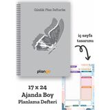 Plango Gri Kelebek Spiralli Günlük Planlama Defteri - 100 Sayfa - 17X24 Planlayıcı Defter