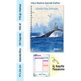 Plango Mavi Balina Spiralli Günlük Planlama Defteri - 100 Sayfa - 17X24 Planlayıcı Defter