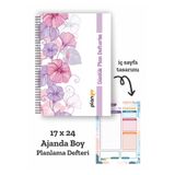 Plango Mor Çiçekler Spiralli Günlük Planlama Defteri - 100 Sayfa - 17x24 Planlayıcı Defter