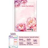 Plango Pembe Çiçekler Spiralli Günlük Planlama Defteri - 100 Sayfa - 17X24 Planlayıcı Defter