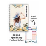 Plango Şapkalı Kadın Spiralli Günlük Planlama Defteri - 100 Sayfa - 17x24 Planlayıcı Defter