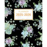 Planner August 2025-2026 July: 8x10 Large Notebook Organizer with Hourly Time Slots | Succulent Echeveria Plant Design Black
