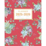 Planner August 2025-2026 July: 8x10 Large Notebook Organizer with Hourly Time Slots | Succulent Echeveria Plant Design Red