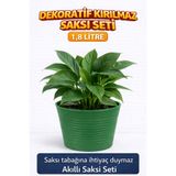 plant-home Akıllı 2’li Saksı Seti – Yeşil Dekoratif Saksı + Şeffaf Üretim Saksısı | Drenajlı, Kırılmaz