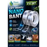 Plant Home Power Mix 2'li Set Çift Taraflı Nano Bant 18MM x 2 Metre Güçlü Yapışkan Şeffaf Iz Bırakmayan Yıkanabilir Montaj Bandı