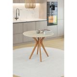 PLASMOB 80x80cm Yuvarlak Masa (Sadece Masa) Traverten-Ceviz Mutfak Masası-Balkon Masası Pera Model (Masa)