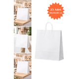 Plas+Plus Burgu Saplı Kraft Çanta Beyaz Kağıt Poşet Butik Mağaza Hediye Tatlı Torbası 40x16x48 cm 25Li