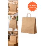 Plas+Plus Burgu Saplı Kraft Çanta Kağıt Poşet Butik Mağaza Hediye Tatlı Torbası 33x18x42 cm 50Li