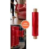 Plas+Plus El Tipi Kırmızı Streç Film Mobilya Eşya Koli Palet Paket Taşıma Sarma Koruma 40 cm x 500 m 23 Mikron