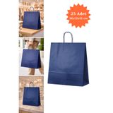 Plas+Plus Elit Burgu Saplı Kraft Çanta Mavi FSC Sertifikalı Kağıt Poşet Butik Hediye Torbası 36x12x41 cm 25Li