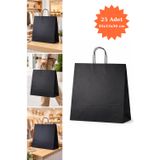 Plas+Plus Elit Burgu Saplı Kraft Çanta Siyah FSC Sertifikalı Kağıt Poşet Butik Hediye Torbası 45x15x50 cm 25Li