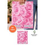 Plas+Plus Güçlendirilmiş El Geçmeli Takviyeli Mağaza Poşeti Elit Gül Desen Baskılı Poşet No 4 39 x 48 cm 50 Ad