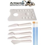 Plastik 13 Hazneli Resim Paleti 5 li Plastik Spatula ve Resim Fırçası 1 Paket Ressam Paleti Sanatsal Esnek Palet Bıçağı