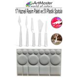 Plastik 17 Hazneli Resim Paleti Ve 5 Li Plastik Spatula Seti 1 Paket Sanatsal Ressam Paleti Plastik Palet Bıçağı