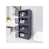 Plastik Banyo Mutfak Düzenleyici Dolap, Çok Amaçlı Katlanır Organizatör, 125x55x33 cm, 4 Bölmeli, Gri, Modern, Montaj Gerekli