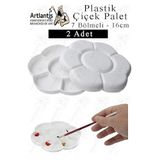 Plastik Çiçek Palet 2 Adet Çiçek Boya Paleti 7 Hazneli 16 cm Resim Boyama Paleti Fırça Hediyeli Sanatsal Hobi