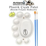 Plastik Çiçek Palet 3 Adet Çiçek Boya Paleti 8 Hazneli 17 Cm Resim Boyama Paleti Fırça Hediyeli Sanatsal Hobi