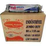 Plastik Endüstriyel Jumbo Çöp Torbası Poşeti 2 Kat Siyah 62 Mic. 500 gr 80 x 110 Cm. / Koli