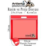 Plastik Fermuarlı Proje Dosyası 25X35 cm 1 Adet Tutmaçlı 28X38 cm Resim ve Proje Ödev Dosyası El Tutmalı - Kırmızı
