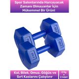 Plastik Köşeli Spor Egzersiz Vücut Kas Geliştirme Fitness Ağırlık Mavi 2 Kg Dambıl Set - 2 Adet