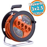 Plastik Makaralı Seyyar 4 Prizli IP20 Uzatma Kablosu 3x2.5 mm Cca Kablo 30 Metre Termal Sigorta - Turuncu - Siyah - 1