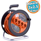 Plastik Makaralı Seyyar 4 Prizli IP20 Uzatma Kablosu 3x2.5 mm Cca Kablo 40 Metre Termal Sigorta - Turuncu - Siyah - 1