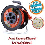Plastik Makaralı Seyyar Cca Kablo 4 Prizli Monofaze Uzatma Kablosu 3x2.5 mm Ttr Kablo 20 Metre - Turuncu - Siyah - 1