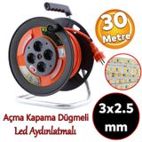 Plastik Makaralı Seyyar Cca Kablo 4 Prizli Monofaze Uzatma Kablosu 3X2.5 Mm Ttr Kablo 30 Metre