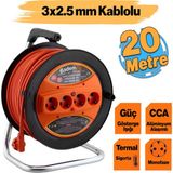 Plastik Makaralı Seyyar Cca Kablo 4 Prizli Uzatma Kablosu 3x2.5 mm 20 Metre Alüminyum Alaşım Kablosu - Turuncu - 1