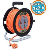 Plastik Makaralı Seyyar Kablo Kapaklı 4 Prizli Plastik Uzatma Kablosu 3x2.5 mm Cca Kablo 40 Metre - Turuncu - Siyah - 1