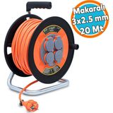 Plastik Makaralı Seyyar Kablo Kapaklı 4 Prizli Uzatma Kablosu 3x2.5 mm Cca Kablo 20 Metre - Turuncu - Siyah - 1