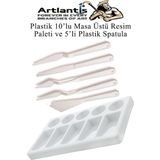 Plastik Masa Üstü 10 Hazneli Resim Paleti 5 li Plastik Spatula 1 Paket Ressam Paketi Sanatsal Esnek Plastik Palet Bıçağı