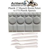 Plastik Masa Üstü 17 Hazneli Resim Paleti 5 li Plastik Spatula 1 Paket Ressam Paleti Sanatsal Esnek Plastik Palet Bıçağı