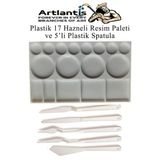 Plastik Masa Üstü 17 Hazneli Resim Paleti 5 li Plastik Spatula 1 Paket Ressam Paleti Sanatsal Esnek Plastik Palet Bıçağı