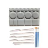 Plastik Masa Üstü 17 Hazneli Resim Paleti 5 li Plastik Spatula ve Resim Fırçası 1 Paket Ressam Sanatsal Palet Bıçağı