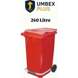 Plastik Metal Pedallı Çöp Konteyneri 240 Litre Konteyner - Isıya Dayanıklı Malzeme - - Kırmızı